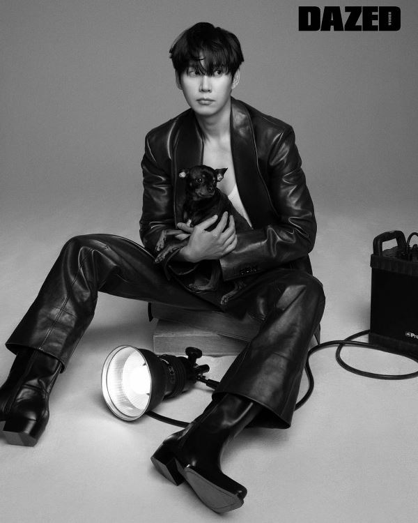 Park Sung-hoon and his pet dog featured in Dazed Korea magazine