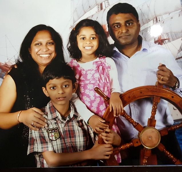Priyadarshini Patil with her husband, Lingaraj Patil, and her children