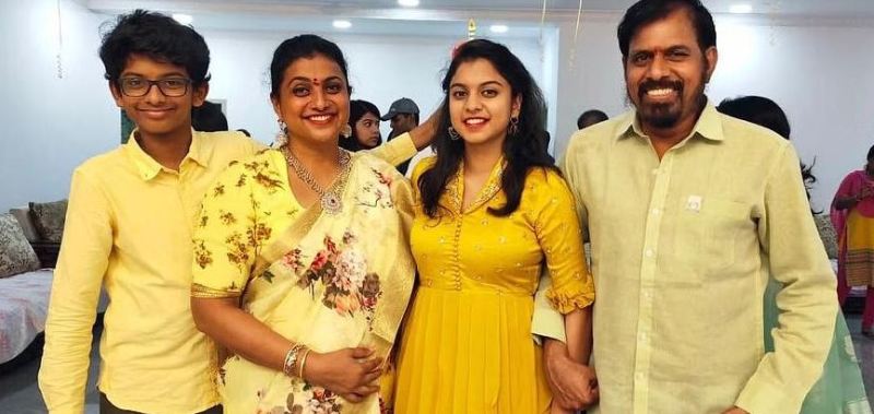 Roja Selvamani (second from left) with her kids and husband