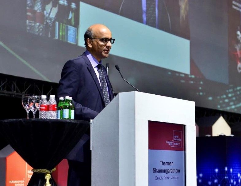 Tharman Shangaratnam speaking at an event as Deputy Prime Minister of Singapore