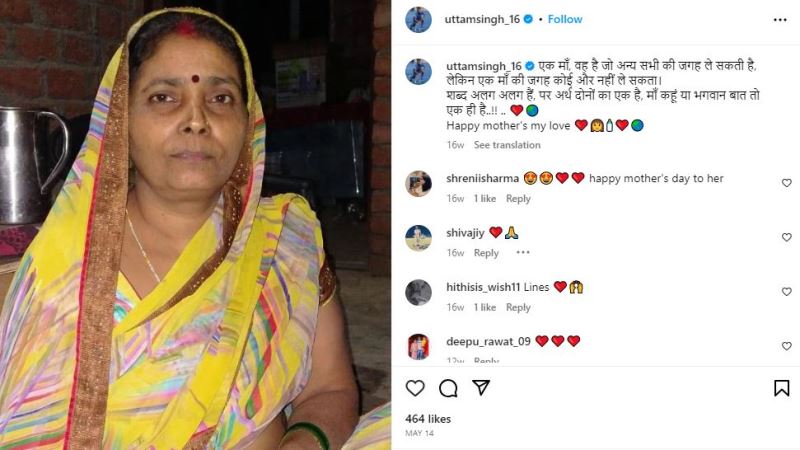 Uttam singh's Mother's day post on Instagram