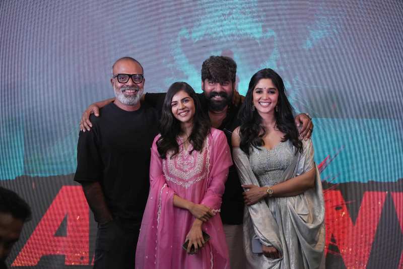 Chemban Vinod Jose (extreme left) during the promotions of his film Antony