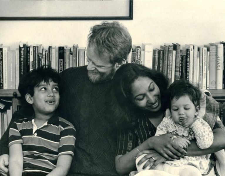 Meena Alexander with her husband and children at her home in New York in 1986