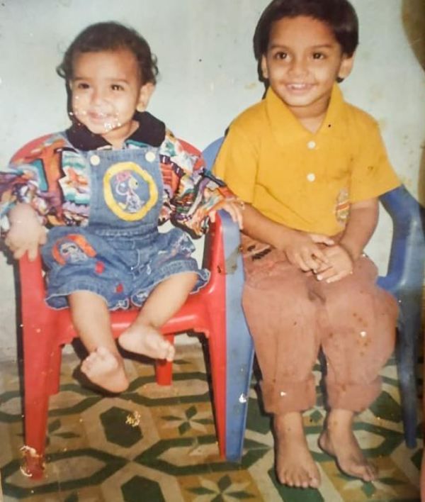 A childhood photograph of Talha Siddiqui (left) with his brother