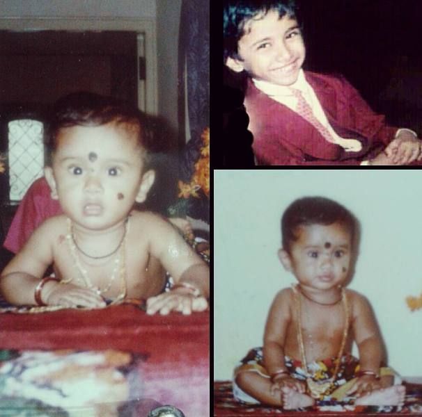 A collage of childhood pictures of Aravind Seiju