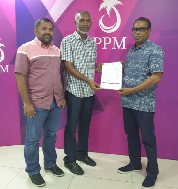 A photo of Muizzu taken while he was joining the Progressive Party of Maldives (PPM)