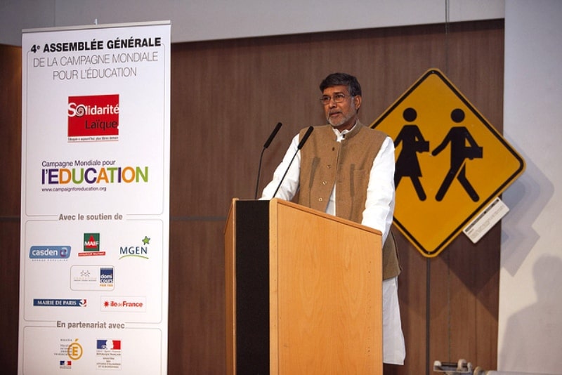 A photo of Satyarthi taken while he was giving a speech during the Global Campaign for Education