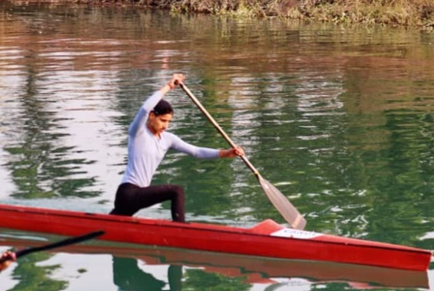 A picture of Arjun Singh practising canoeing
