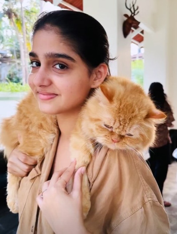 Anaswara Rajan with her pet cat, Zimba