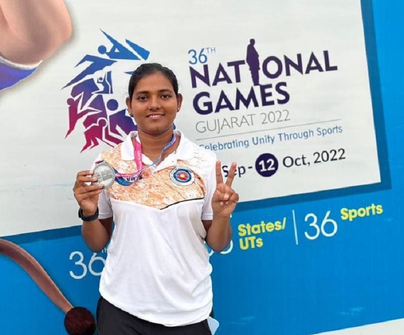 Ankita Bhakat holding silver medal at the National Archery Ranking Tournament