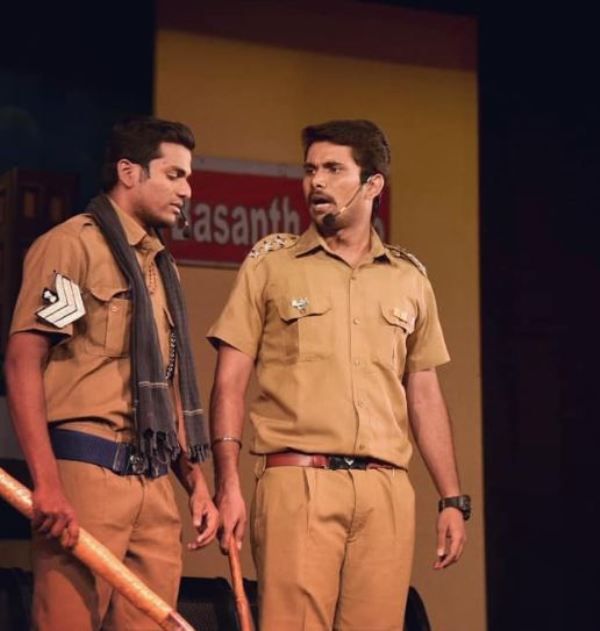 Aravind Seiju (right) in a stage play
