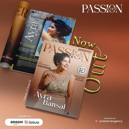 Ayra Bansal featured on the cover of Passion Review magazine