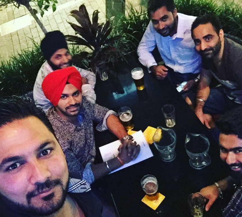 Balraj Singh Khehra (2nd from left) with his friends consuming alcohol