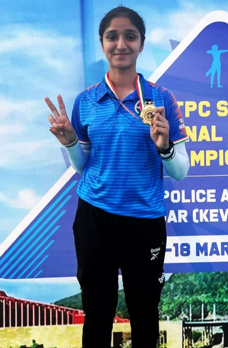Bhajan Kaur posing with gold medal in the NTPC Senior National Archery Championship