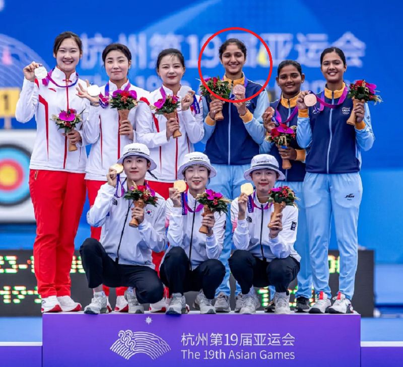 Bhajan Kaur with her team after winning the Asian Games