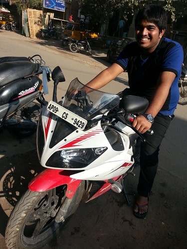 Bhole Shavali with his motorcycle