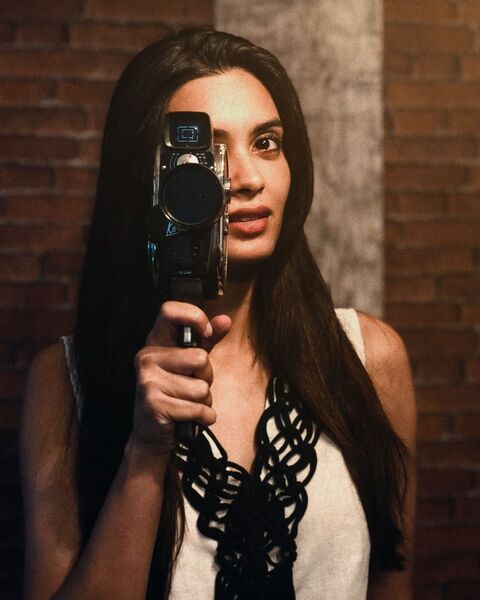 Diana Penty with her vintage camera