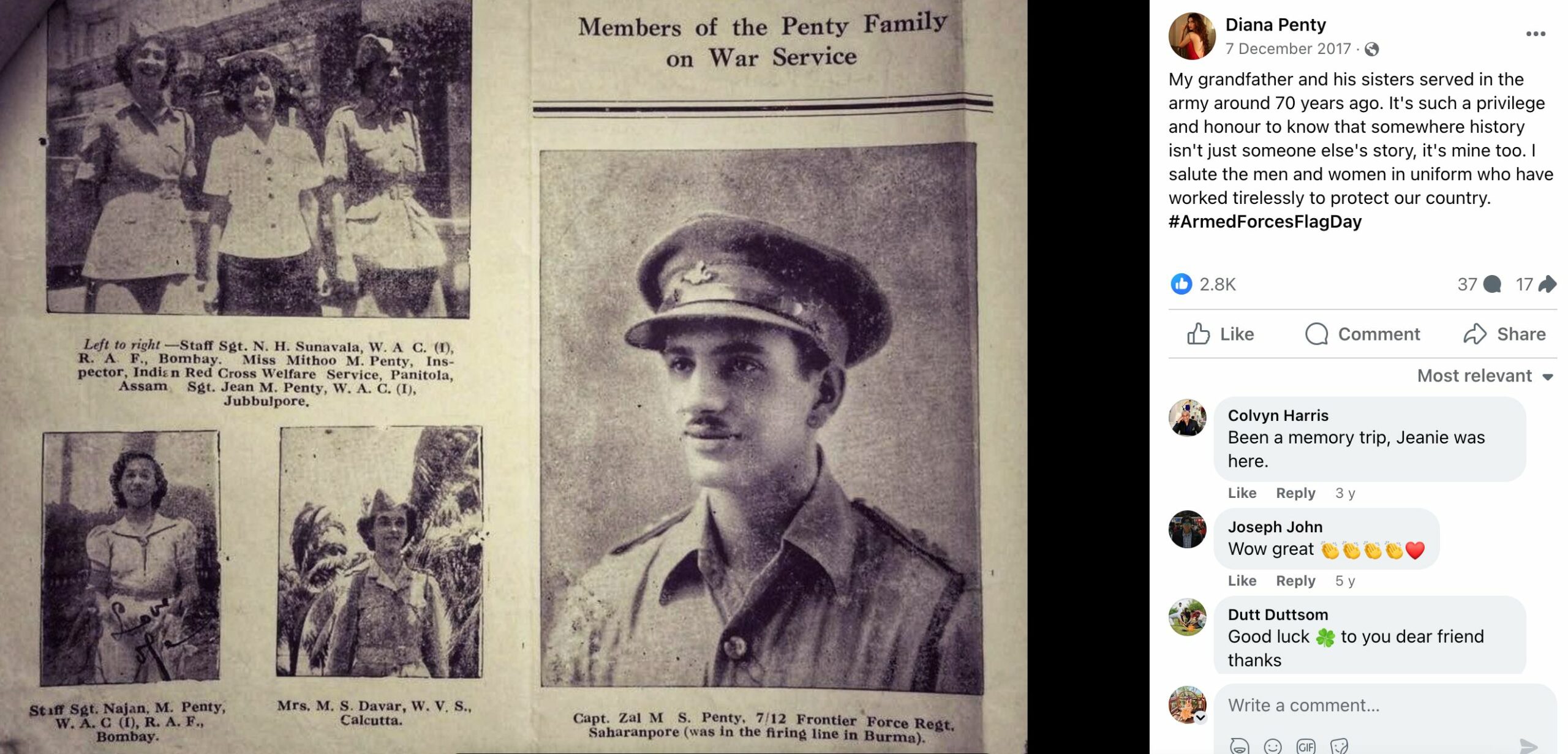 Diana Penty's Facebook post about her grandfather's contribution to the Indian Army