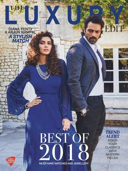 Diana Penty and actor Arjun Rampal (right) on the cover of The Luxury Edit magazine