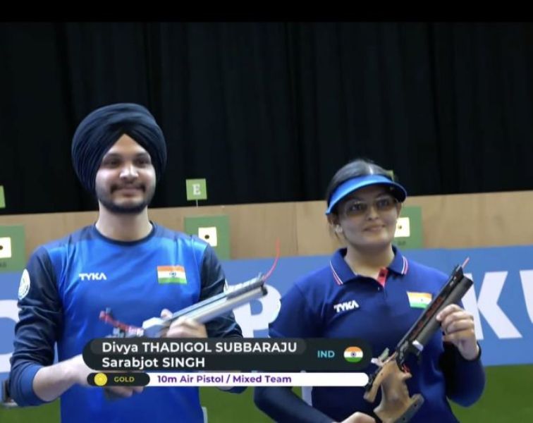 Divya and Sarbjot Singh at the ISSF World cup 2023