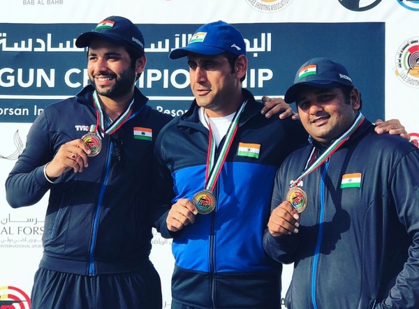 Gurjoat Siingh Khangura (extreme left) with his team mates at the Asian Shotgun Championships held in Abu Dhabi, UAE