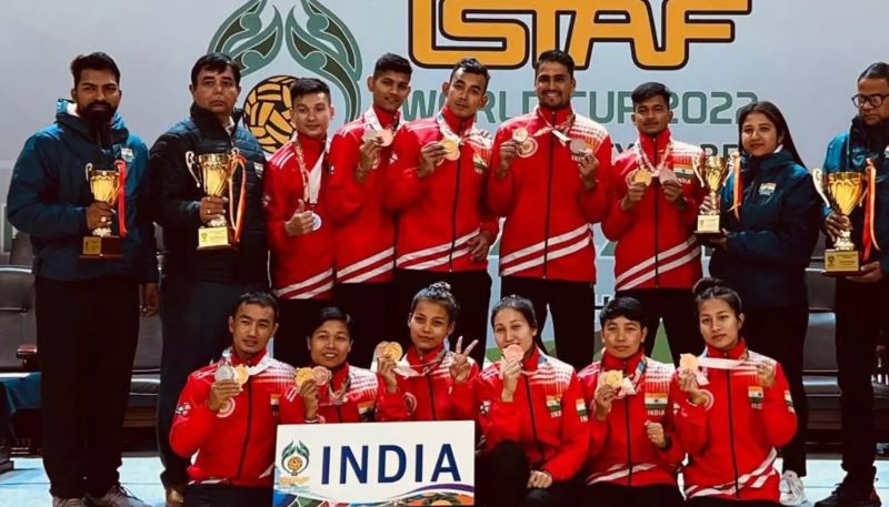 Indian team with their Sepaktakraw World Cup medals 2023
