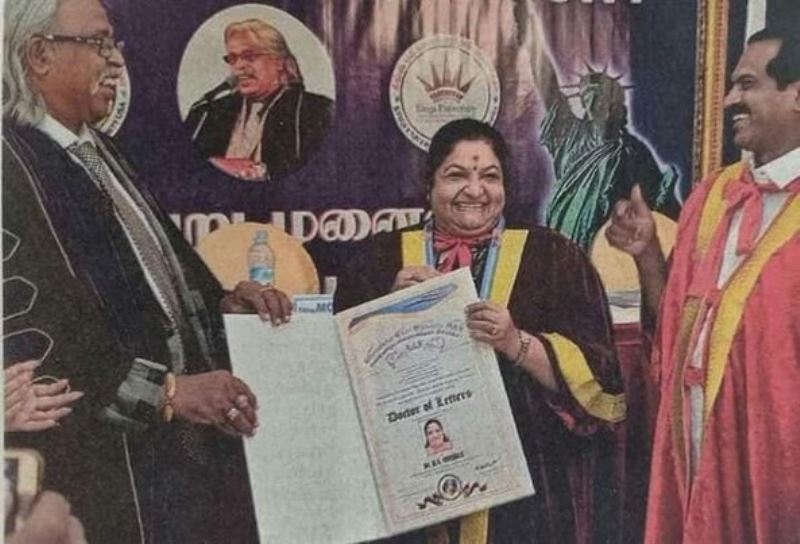 K. S. Chithra received an Honorary Doctorate from International Tamil University, USA