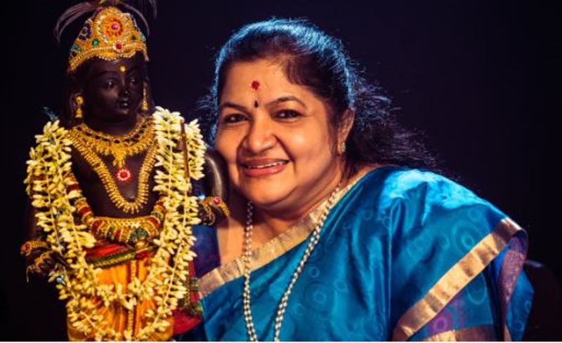 K. S. Chithra with an idol of Lord Krishna