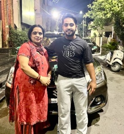 Karan Dutta with his mother