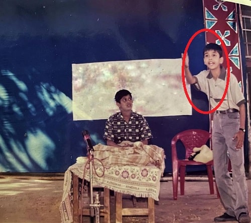 Lalit Prabhakar performing in a drama during his school days