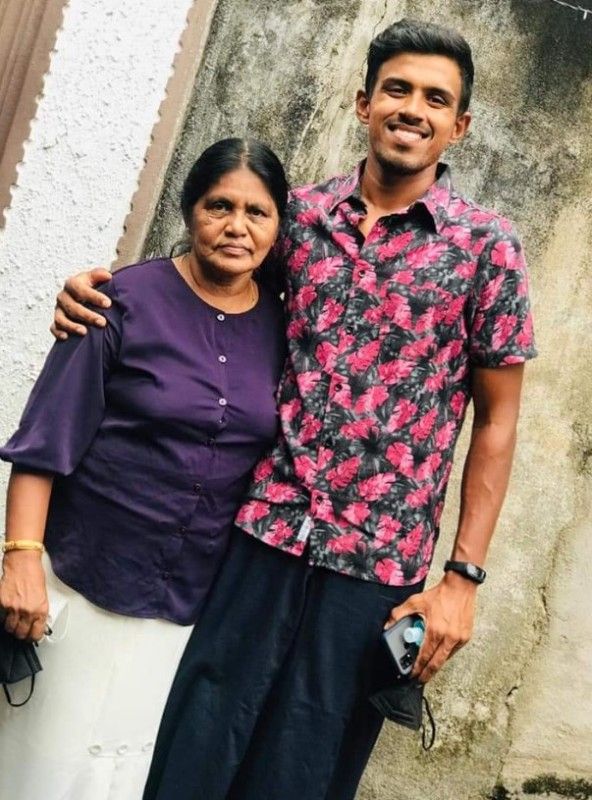 Maheesh Theekshana with his grandmother, Akhila Seneviratne