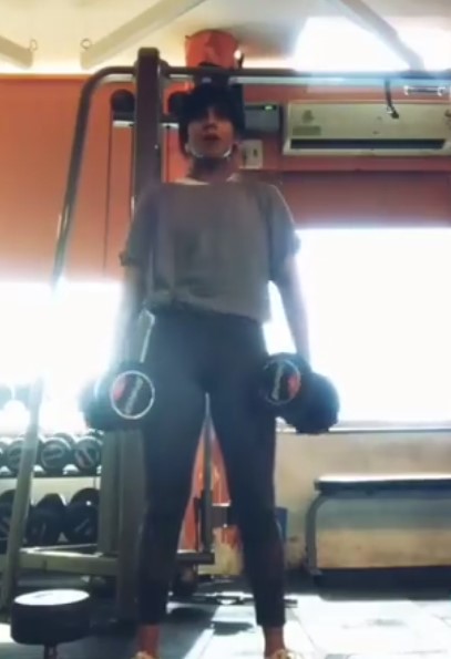 Meghana Yadav while exercising at a gym
