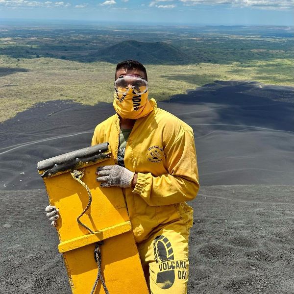 Paramvir Passenger while Volcano Boarding at Volcano Cerro Negro, Nicaragua