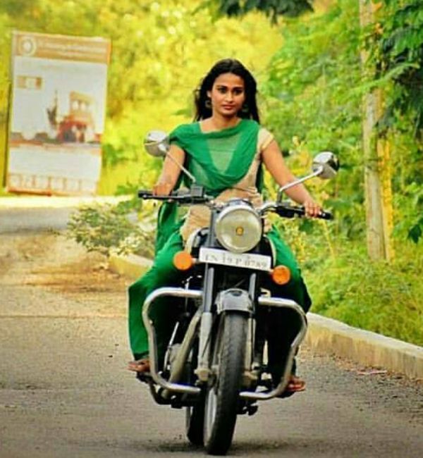 Poornima Ravi riding her Royal Enfield Classic 350 bike