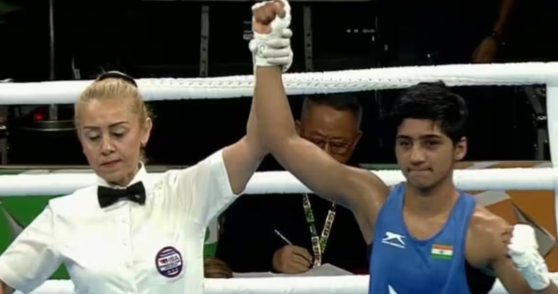 Preeti Pawar at the 2023 IBA Women's World Boxing Championships