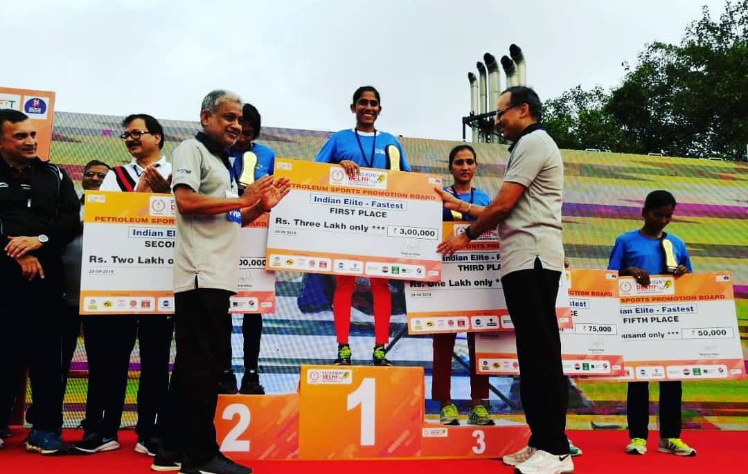 Priti Lamba after her win at the Indian Elite fastest track event by the Petroleum Sports Promotion Board