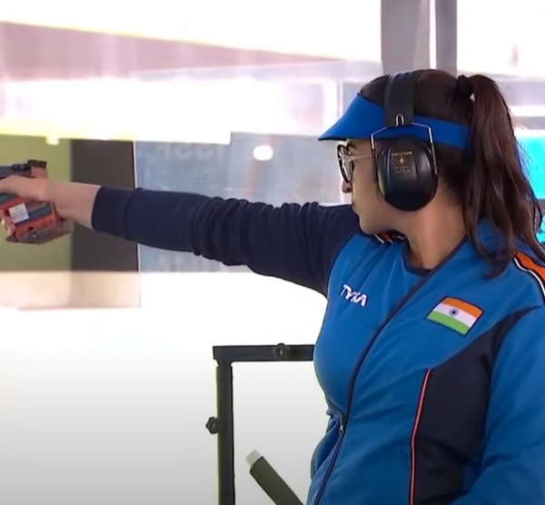 Rhythm Sangwan in the pistol event at the ISSF Junior World Championship in 2021