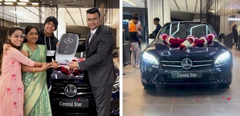 Rohit Zinjurke, along with his family, after buying a Mercedes-Benz C-Class