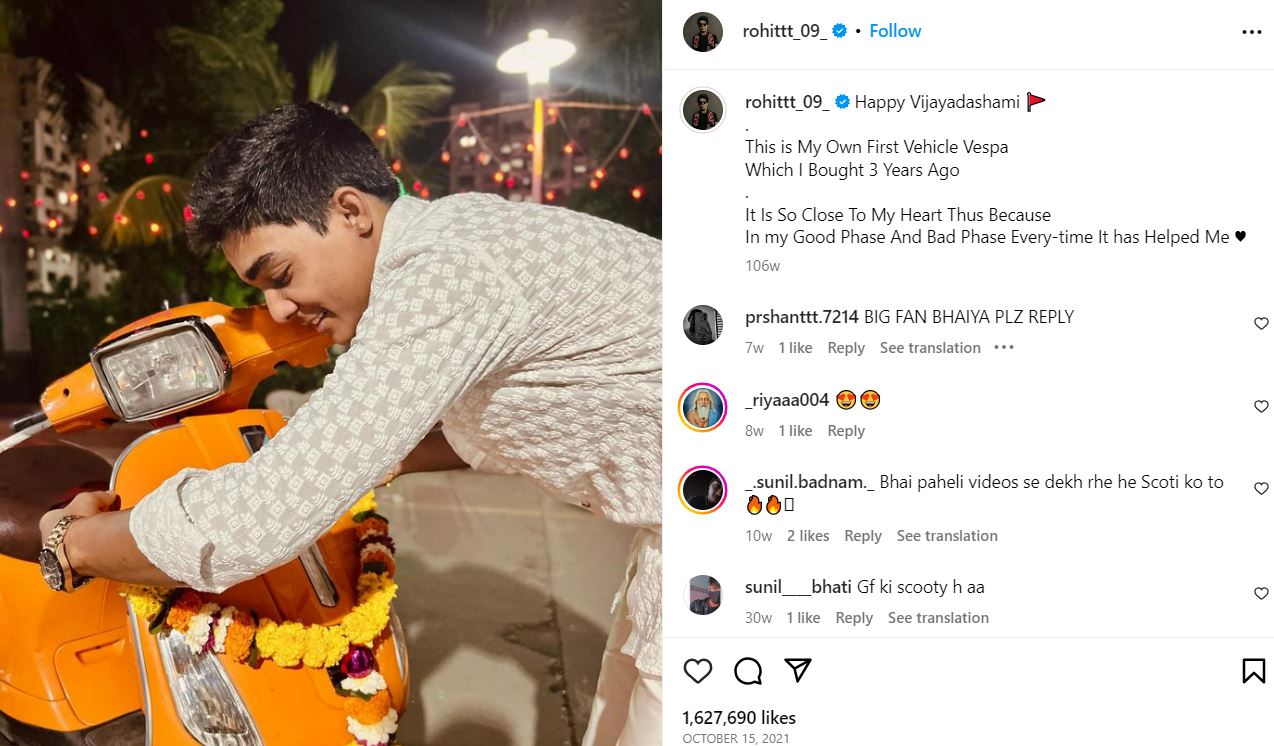 Rohit Zinjurke's Instagram post about his Vespa