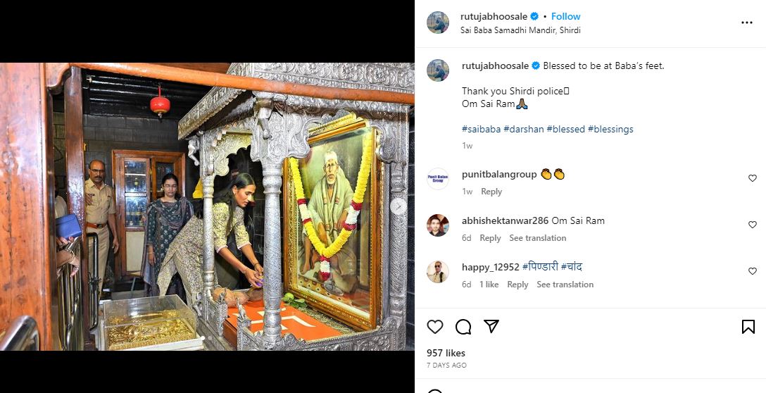 Rutuja through an Instagram post shared a picture of herself praying to Sai Baba