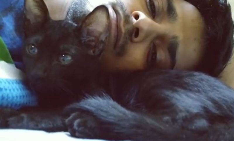 Sahil Verma playing with his cat