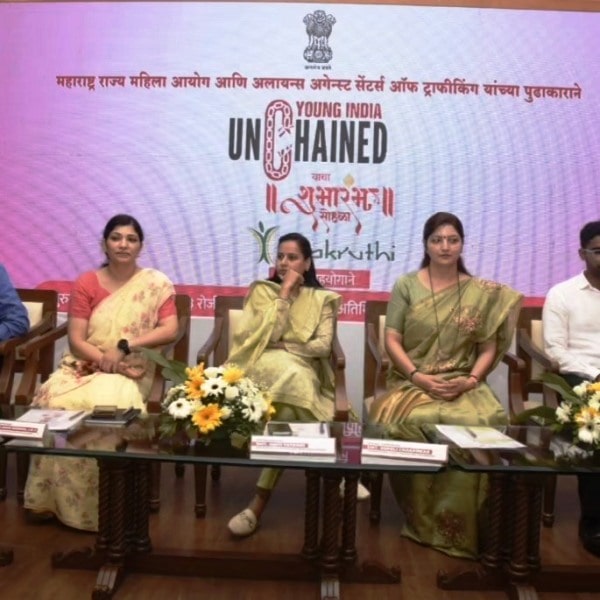 Shraddha Joshi Sharma (left) with other IRS officers during the Young India Unchained event