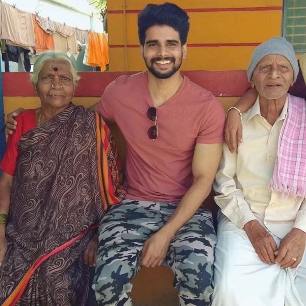 Snehith Gowda with his maternal grandparents