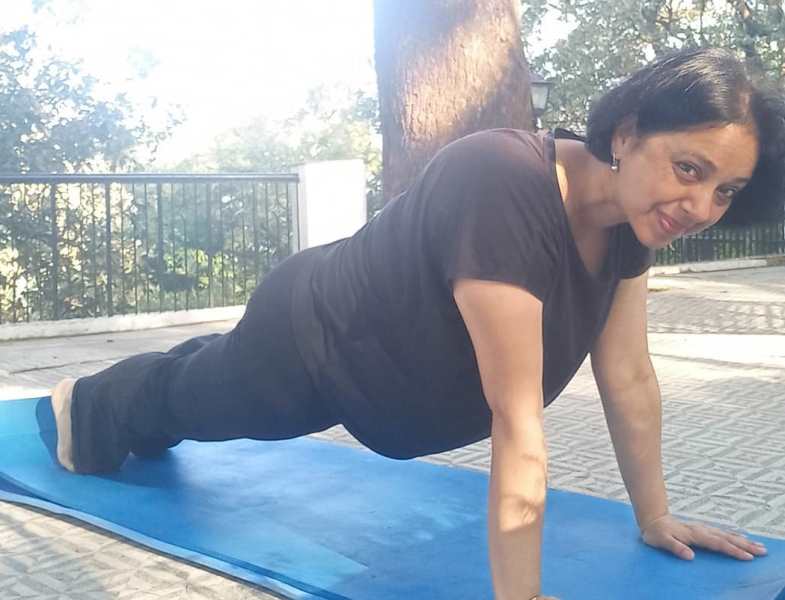 Suhasini Haidar practising yoga