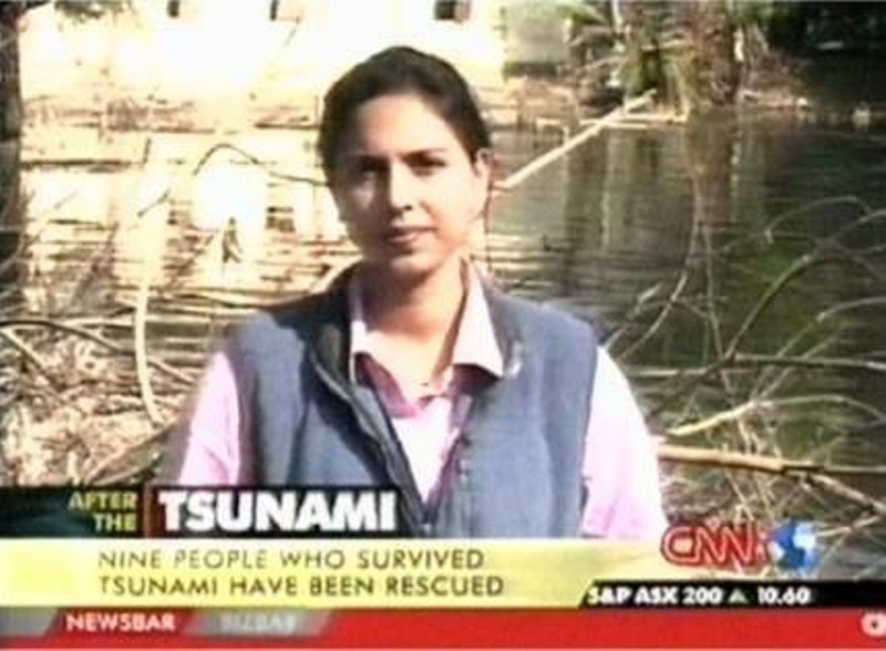 Suhasini Haidar while covering the tsunami news in Campbell Bay in Andaman and Nicobar Islands, India in 2004