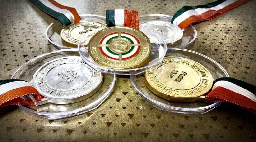 The medals won by Swapnil Kusale at the 60th National Shooting Championship in Pune