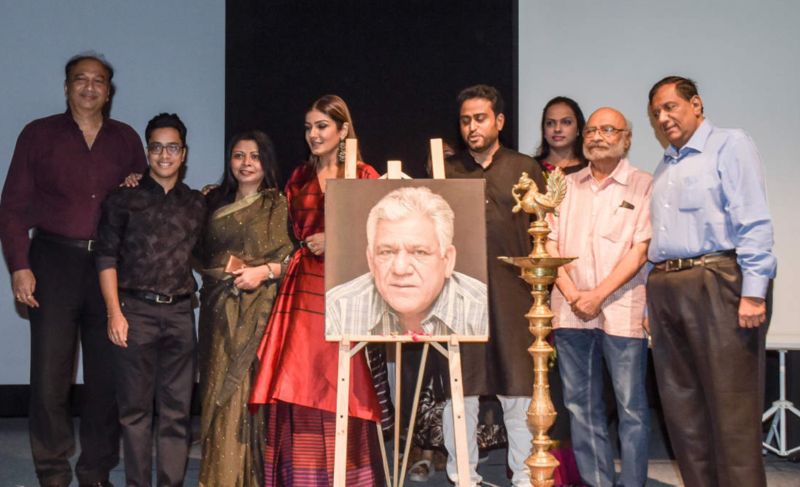 The team of 'Om Puri Foundation' with the Indian actor Raveena Tandon (in red) at the inaugural ceremony of the foundation