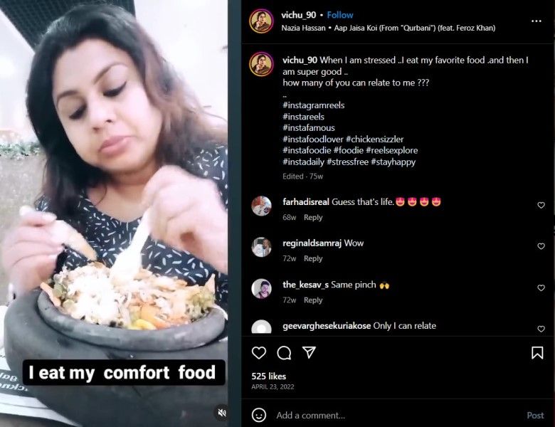 Vichithra's Instagram post about chicken sizzler