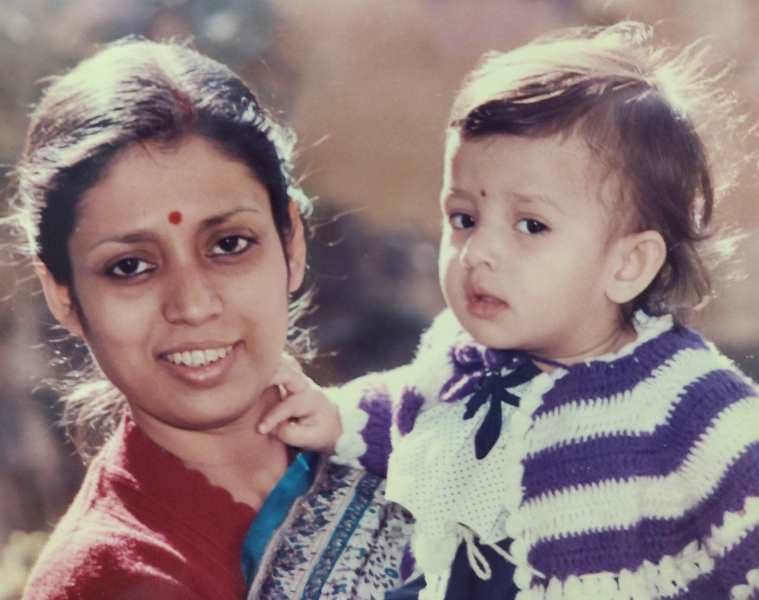 A childhood image of Piya Chakraborty with her mother