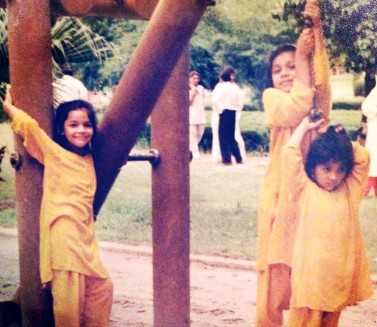 A childhood picture of Amina Sibtain with her sisters